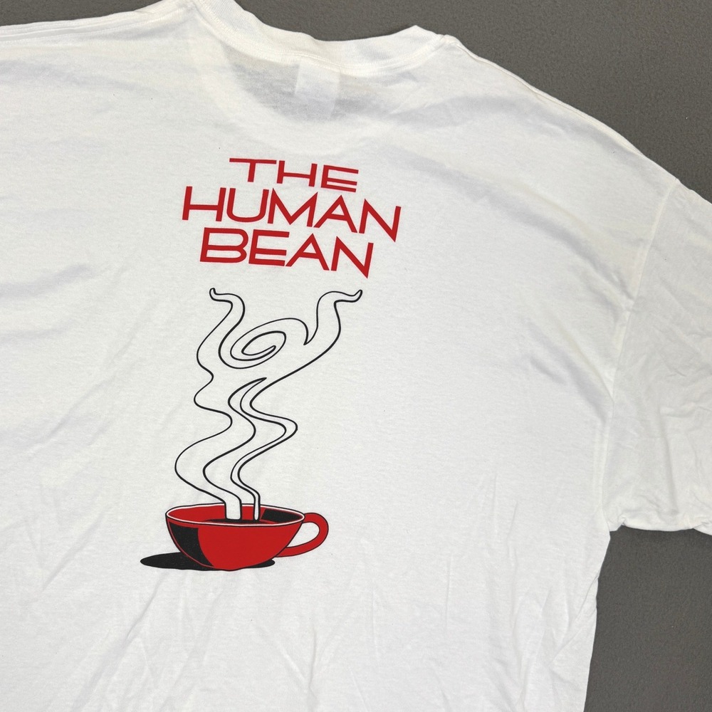 Vintage "The Human Bean" Coffee Shirt Men 2XL Deadstock White Y2K Gildan Oregon